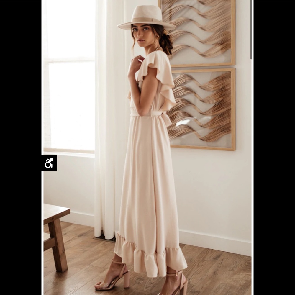 Ruffle sleeve maxi dress in Beige